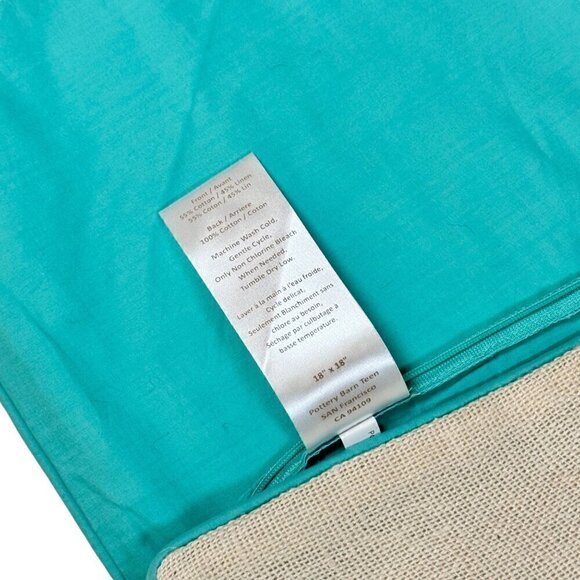 New Pottery Barn PB Teen Throw Pillow Covers Cases 2PSs 18” Linen Cream Teal - Picture 7 of 7